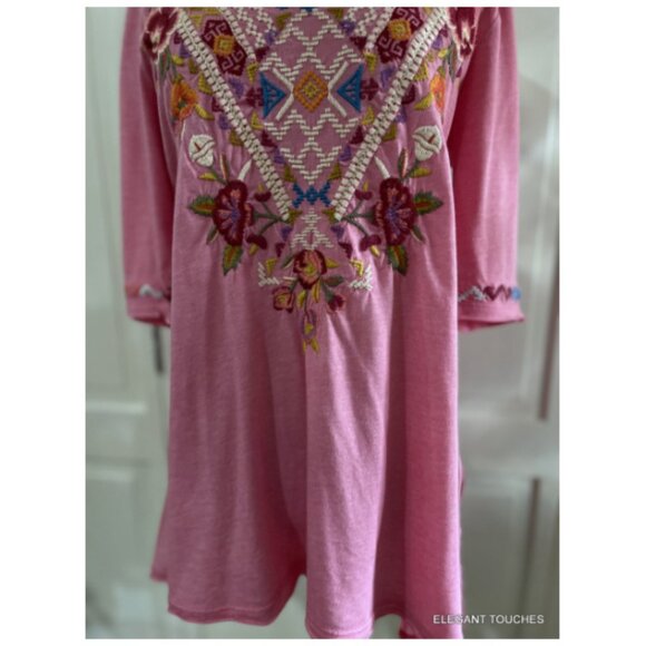 Johnny Was JWLA Pink Embroidered Round Neck Blouse Boho Top S - Picture 11 of 11